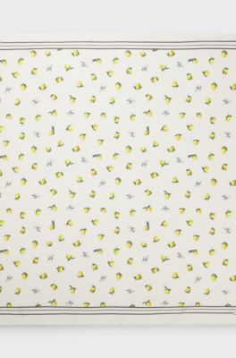 Silk scarf with printed artwork, White Patterned