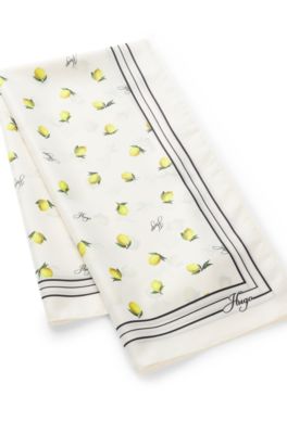 Silk scarf with printed artwork, White Patterned