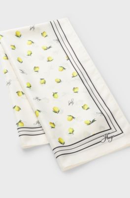 Scarf with printed artwork, White Patterned