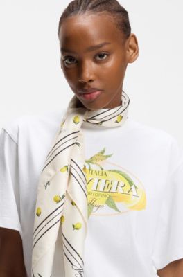 Scarf with printed artwork, White Patterned