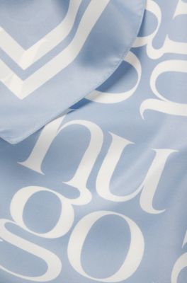 Silk scarf with printed artwork, Light Blue