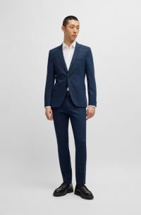 Extra-slim-fit suit in checked stretch cloth, Blue Patterned