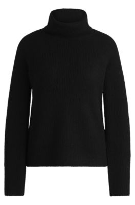 Rollneck sweater in a ribbed wool blend, Black