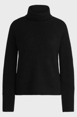 Rollneck sweater in a ribbed wool blend, Black