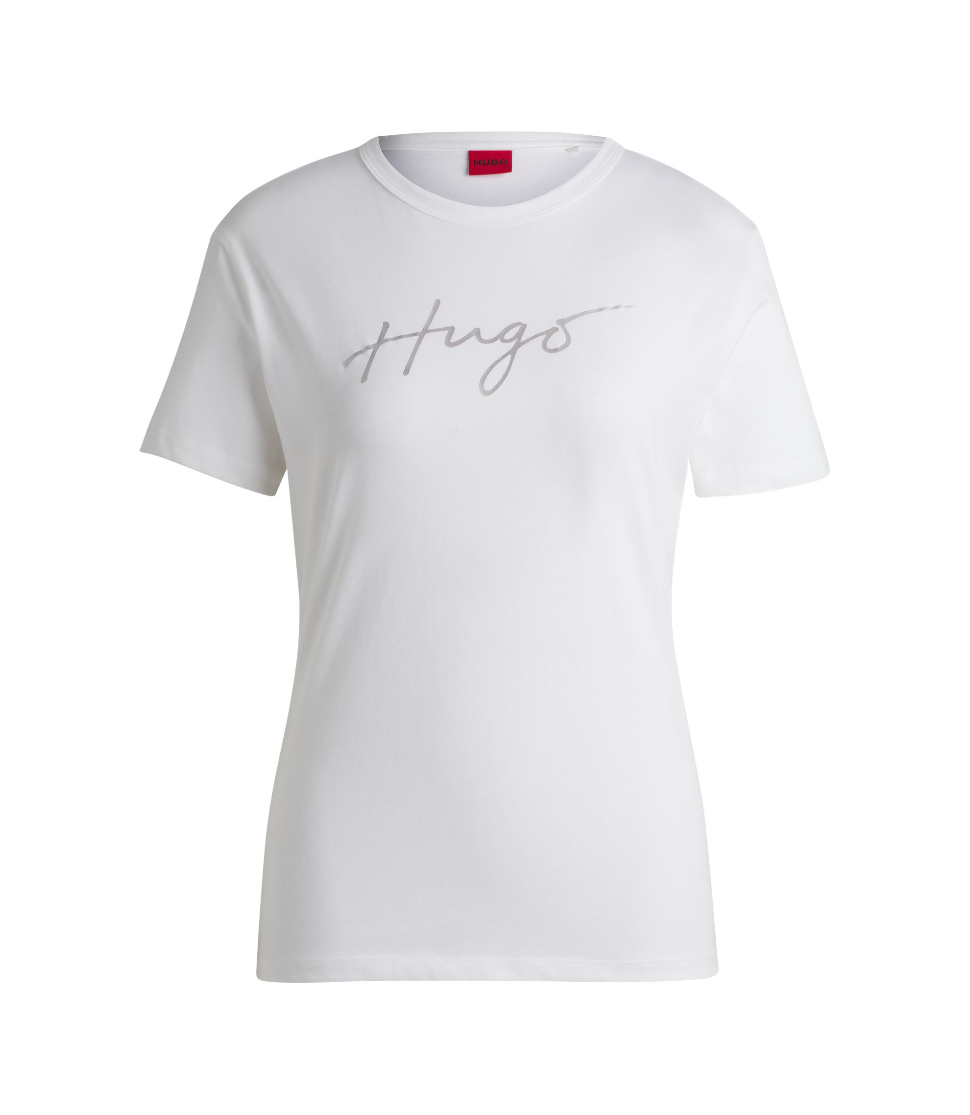 HUGO - Crew-neck T-shirt in cotton with seasonal print - White
