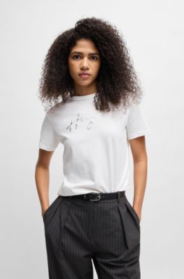 Crew-neck T-shirt in cotton with seasonal print, White
