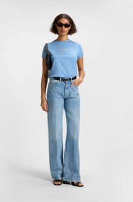 クルーネックTシャツ コットン シーズンプリント, ライトブルー