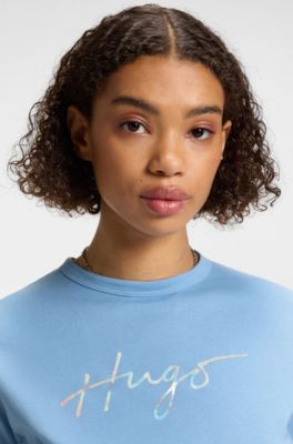 クルーネックTシャツ コットン シーズンプリント, ライトブルー