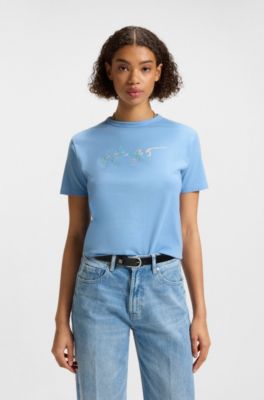 クルーネックTシャツ コットン シーズンプリント, ライトブルー