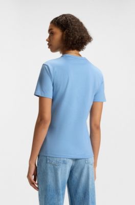 Crew-neck T-shirt in cotton with seasonal print, Light Blue