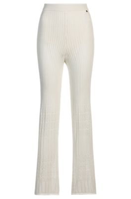 Knitted trousers in stretch fabric with mixed structures, Natural