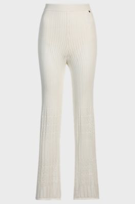 Knitted trousers in stretch fabric with mixed structures, Natural