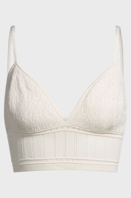 Knitted top in stretch fabric with mixed structures, Natural