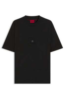 Interlock-cotton T-shirt with stacked logos, Black
