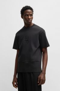 Interlock-cotton T-shirt with stacked logos, Black