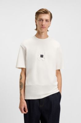Interlock-cotton T-shirt with stacked logos, White