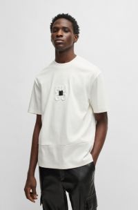 Interlock-cotton T-shirt with stacked logos, White