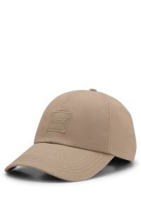 Cotton-twill cap with woven logo patch, Beige