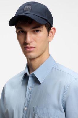 Casquette en twill de coton avec patch logo, Bleu fonc&eacute;