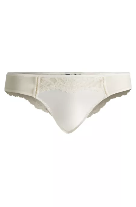 Lace-trim thong briefs with logo detail