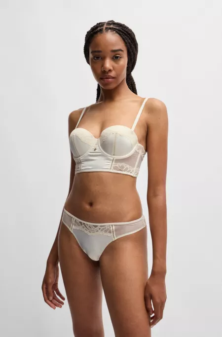 Lace-trim thong briefs with logo detail