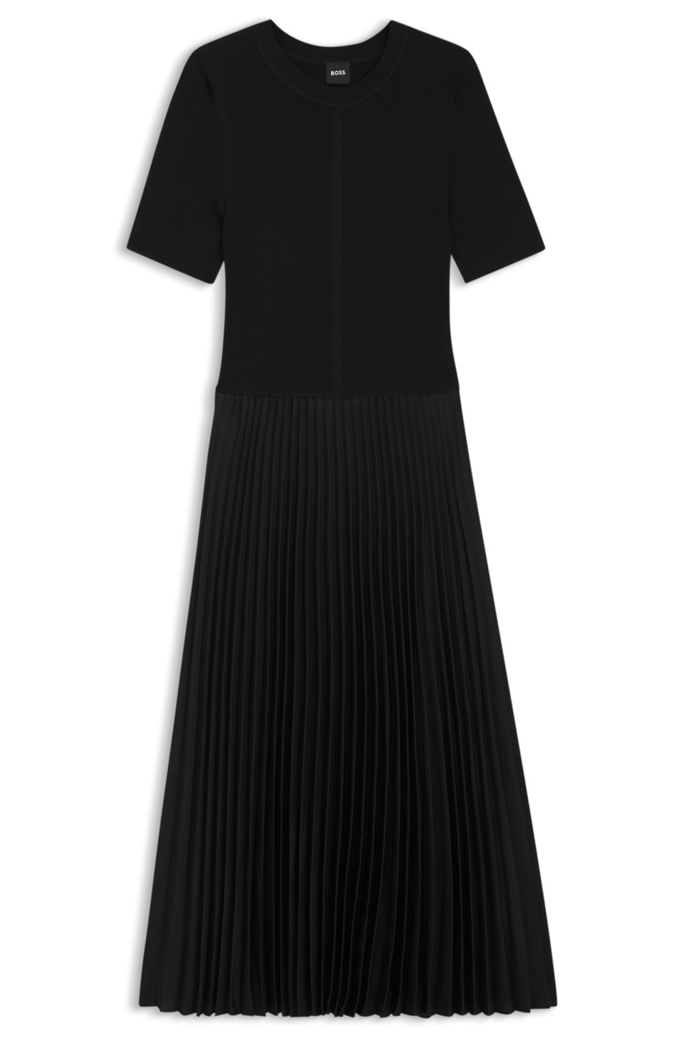 Mixed-material dress with plissé skirt