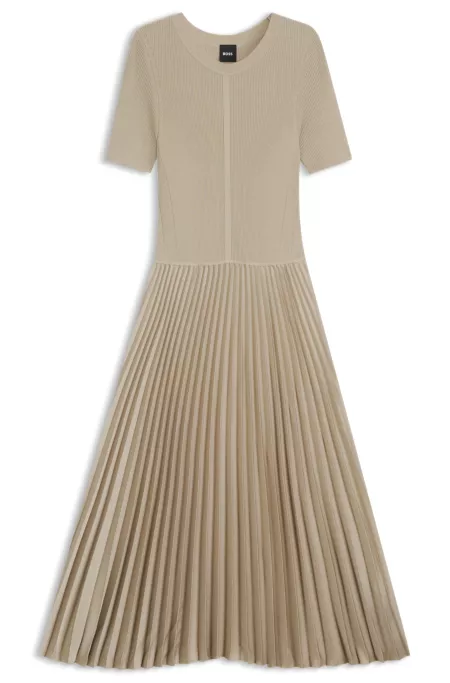 Mixed-material dress with plissé skirt