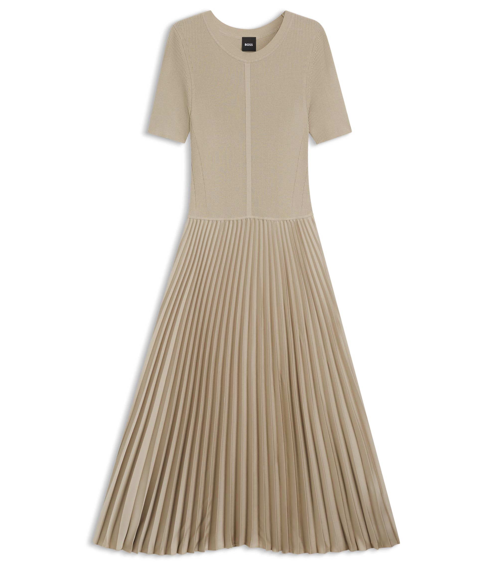 BOSS Mixed-material dress with plissé skirt Light Beige