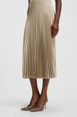 Robe en m&eacute;lange de mati&egrave;res avec jupe pliss&eacute;e, Beige clair