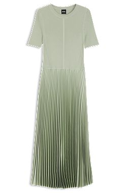 Mixed-material dress with plissé skirt