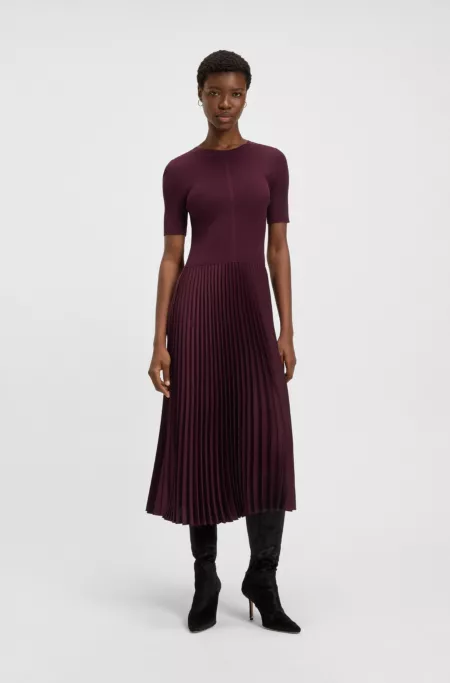 Vestido Midi De Manga Corta Para Mujer - Algodón Elástico, Color Marrón, Talla X-Large, Perfecto Para Ocasiones Especiales