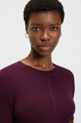 Mixed-material dress with pliss&eacute; skirt, Bordeaux