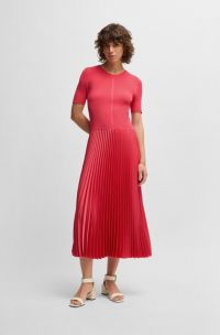 Robe en mélange de matières avec jupe plissée, Corail