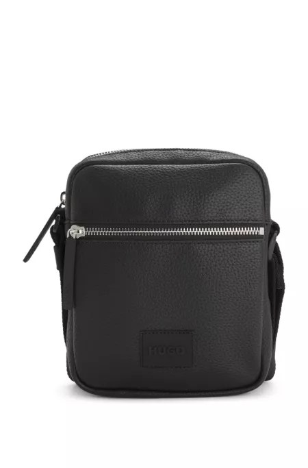 Grained faux-leather reporter bag with rubber logo patch