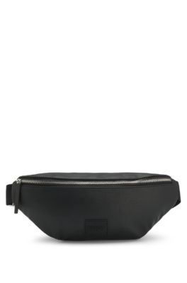 Grained belt bag with logo patch, Black