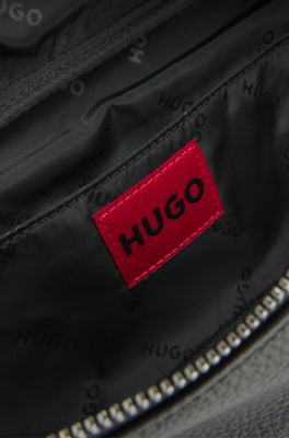 Grained belt bag with logo patch, Black