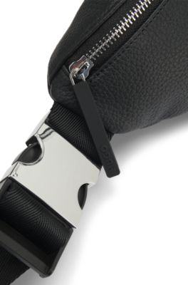 Grained belt bag with logo patch, Black