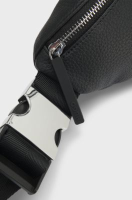 Grained belt bag with logo patch, Black