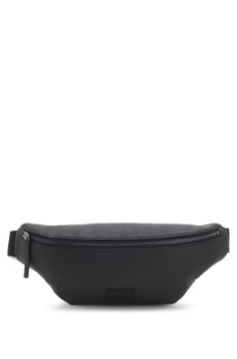 Grained belt bag with logo patch, Black