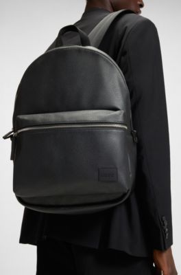 Zaino con toppa con logo in gomma con zip, Nero