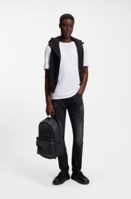 Zipped backpack with rubber logo patch, Black