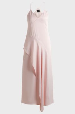 Sateen dress with waterfall detail, light pink