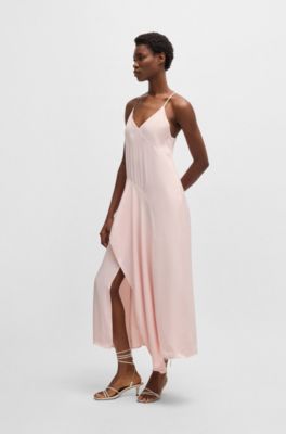Sateen dress with waterfall detail, light pink