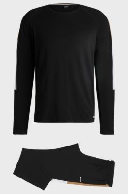 Cotton-blend pyjamas with contrast inserts, Black