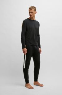Pyjama van een katoenmix met contrasterende inzetstukken, Zwart
