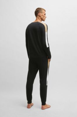 Cotton-blend pyjamas with contrast inserts, Black