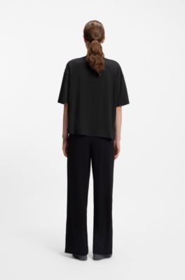 Relaxed-fit V-neck T-shirt in stretch jersey, Black