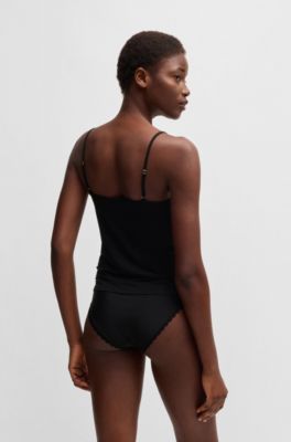 Lace-trim pyjama vest in stretch fabric, Black
