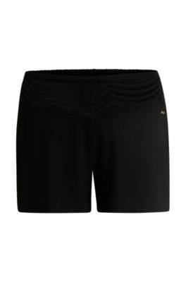 Lace-trim pyjama shorts in stretch fabric, Black