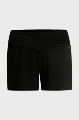Lace-trim pyjama shorts in stretch fabric, Black